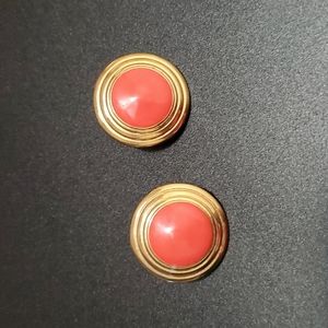 Retro Vintage Orange Coral & Gold-tone  Earrings